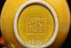 Pair Qianlong Signed Antique Chinese Yellow Glaze Cup Withpeach