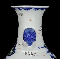 Pair Qianlong Signed Old Chinese Doucai Vase With dragon N1125