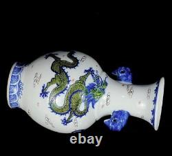 Pair Qianlong Signed Old Chinese Doucai Vase With dragon N1125