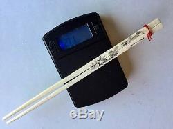 Pair Rare Antiqu Hand Carved Signed Chinese Bone Chopsticks In Original Box