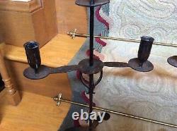 Pair Rare Antique Iron Wallace Nutting Tabletop Candle Holders Stand Each Signed