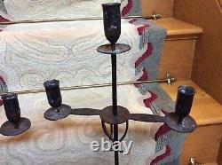 Pair Rare Antique Iron Wallace Nutting Tabletop Candle Holders Stand Each Signed