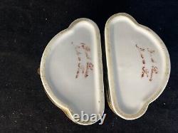Pair Rare Matching Antique French Signed Florals Triangle Limoges Trinket Box