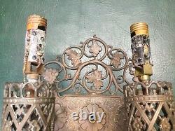 Pair Rare OSCAR BACH Cast Bronze Wall Sconces Light Fixtures c. 1920 Signed