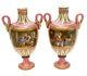 Pair Sevres Hand Painted Porcelain Twin Handled Miniature Urns, C1900, Signed