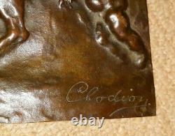 Pair Signed Antique French Bronze Sculpture Plaques w Cherubs Putti