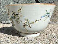 Pair Signed Chinese Famille Rose Cup Very Beautiful Peacock Pattern 19th Century