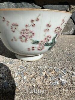 Pair Signed Chinese Famille Rose Cup Very Beautiful Peacock Pattern 19th Century