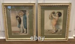 Pair Signed Framed Bessie Pease Gutmann Good Morning & Mine Vintage Prints