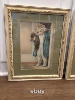 Pair Signed Framed Bessie Pease Gutmann Good Morning & Mine Vintage Prints