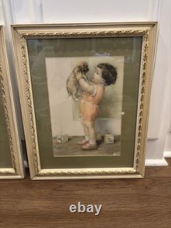 Pair Signed Framed Bessie Pease Gutmann Good Morning & Mine Vintage Prints