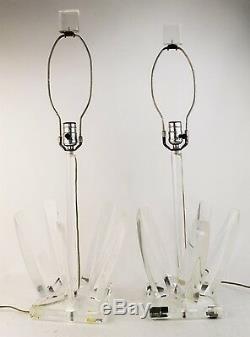 Pair Signed Hivo Van Teal Mid Century Modern Modernism Lucite Bedroom Table Lamp