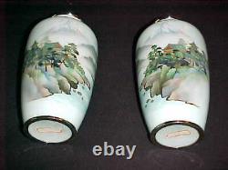 Pair Signed Japanese Silver-wire Wireless Cloisonne Enamel Copper Vases Mt. Fuji
