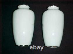 Pair Signed Japanese Silver-wire Wireless Cloisonne Enamel Copper Vases Mt. Fuji