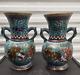 Pair Signed Ming Mark Foo Dog (shishi, Foo Lion) Japanese Cloisonne Vase Urns