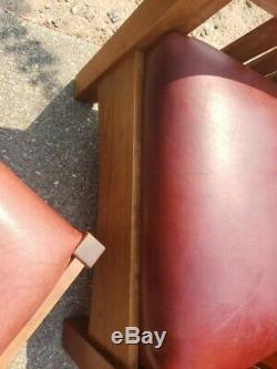 Pair Signed Numbered Gustav Stickley Leather Morris Chairs Reclining Footrest