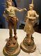 Pair Signed Stamped Antique French Lamps Farmhouse L & F Moreau Figural Spelter