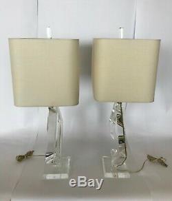Pair Signed Van Teal Lucite Lamps, Excellent Condition, Sculptural