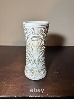 Pair Signed Weller Pottery Clinton Ivory Vases Antique ART NOUVEAU Elephants