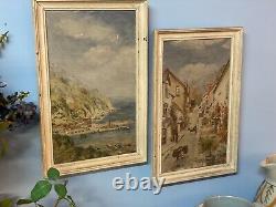 Pair Small Sweet Signed Antique Oil Paintings Of Devon In Matching Frames