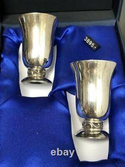 Pair Solid Sterling Silver 925 Wine Goblet Cups Signed in Org Box 52.6 gr