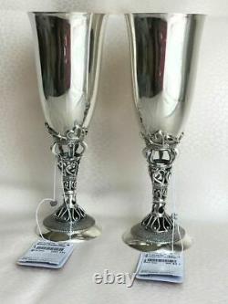 Pair Solid Sterling Silver 925 Wine Goblet Cups with Tag Signed 201 gr