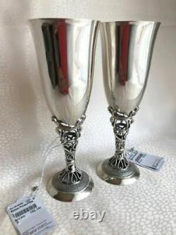 Pair Solid Sterling Silver 925 Wine Goblet Cups with Tag Signed 201 gr