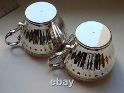 Pair Tea Coffee Cups Vintage Sterling Silver 925 Silverware Signed 316 gr