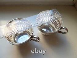 Pair Tea Coffee Cups Vintage Sterling Silver 925 Silverware Signed 316 gr