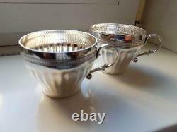 Pair Tea Coffee Cups Vintage Sterling Silver 925 Silverware Signed 316 gr