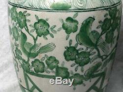 Pair Unusual Green & White Porcelain Lotus Oriental Ming Dynasty Style Vases