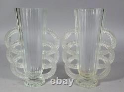 Pair Vases Art-Déco Glass Signed Verlys. Beautiful Condition