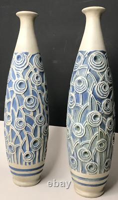 Pair Vases Art Deco sandstone Signed Condé Mougin Vintage Antique Contemporary