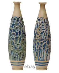 Pair Vases Art Deco sandstone Signed Condé Mougin Vintage Antique Contemporary