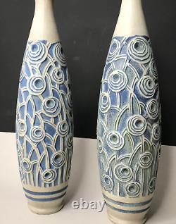 Pair Vases Art Deco sandstone Signed Condé Mougin Vintage Antique Contemporary