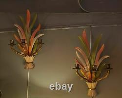 Pair Vintage 50s Signed Maison Bagues Paris Gilt Bronze Feuillage Wall Sconces