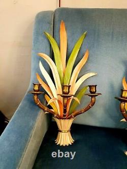 Pair Vintage 50s Signed Maison Bagues Paris Gilt Bronze Feuillage Wall Sconces