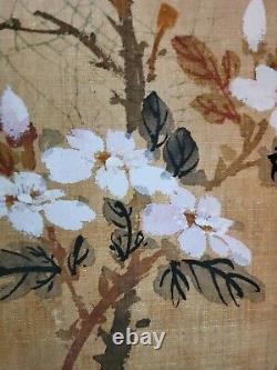 Pair Vintage Asian Oil On Cloth Wrapped Board Signed & Stamped Original Painting