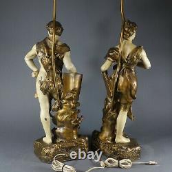 Pair Vintage Figural Lamps Signed H. LEVASSEUR Spelter (c)1920 1930