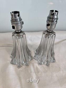 Pair Vintage French Art Deco glass table lamp by Pierre D'Avesn Signed
