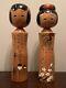 Pair Vintage Hand Painted Wood Signed Japanese Kokeshi Folk Art Antique Dolls