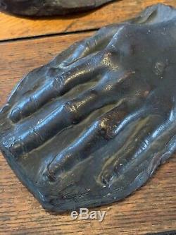 Pair Vintage Hand Sculptures Cast Plaster Signed Sculptor Emilio Pachas 1939 Art