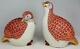 Pair Vintage Japanese Kutani Quails Birds Porcelain Figurines Gold Gilt Signed