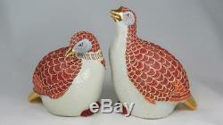 Pair Vintage Japanese Kutani Quails Birds Porcelain Figurines Gold Gilt Signed