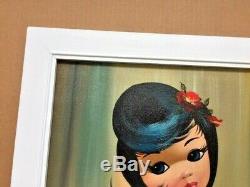 Pair Vintage Oil Painting by Eden Vertical Harlequin Girl with Big Eyes 1960's