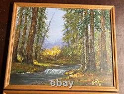 Pair Vintage Original Signed Landscape Paintings Framed Stream Forest Waterfalls