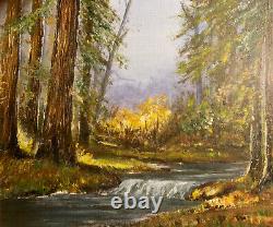 Pair Vintage Original Signed Landscape Paintings Framed Stream Forest Waterfalls