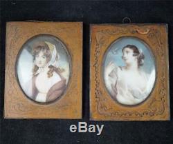 Pair Vintage Portrait Miniatures In Frames Signed Frapie