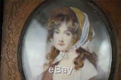 Pair Vintage Portrait Miniatures In Frames Signed Frapie