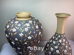 Pair Vintage Signed Oriental Chinese Japanese Art Pottery Vases